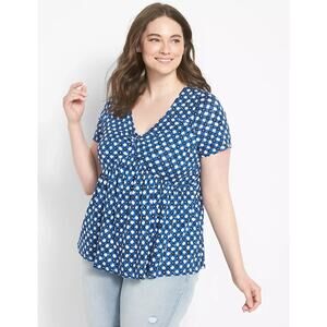LANE BRYANT Swing Short-Sleeve V-Neck Babydoll Top Sz 22 24 2X